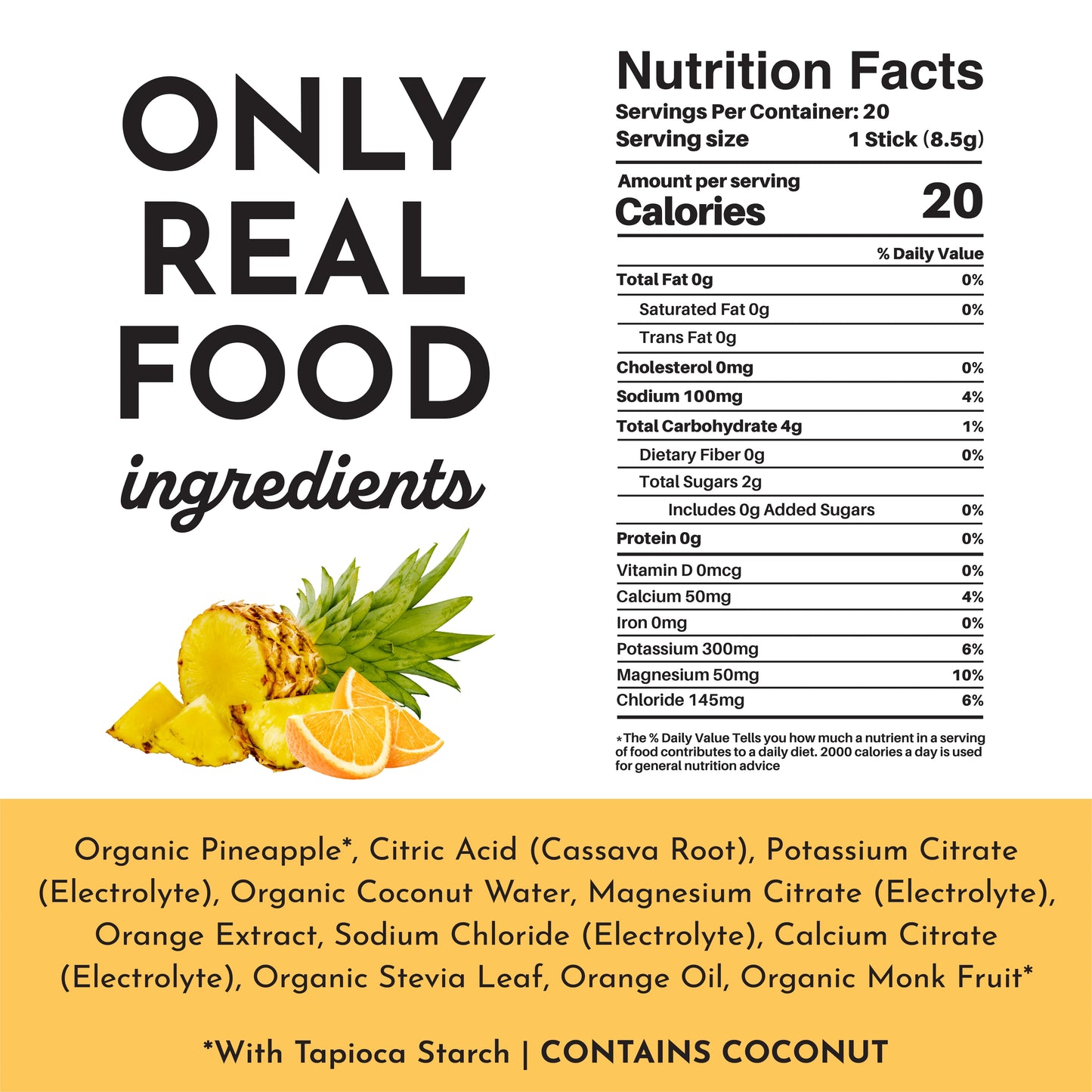 Just Ingredients 20 serving single packs Orange Pineapple Electrolytes