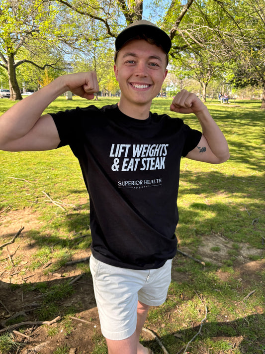 Lift Weights and Eat Steak T Shirt-Black