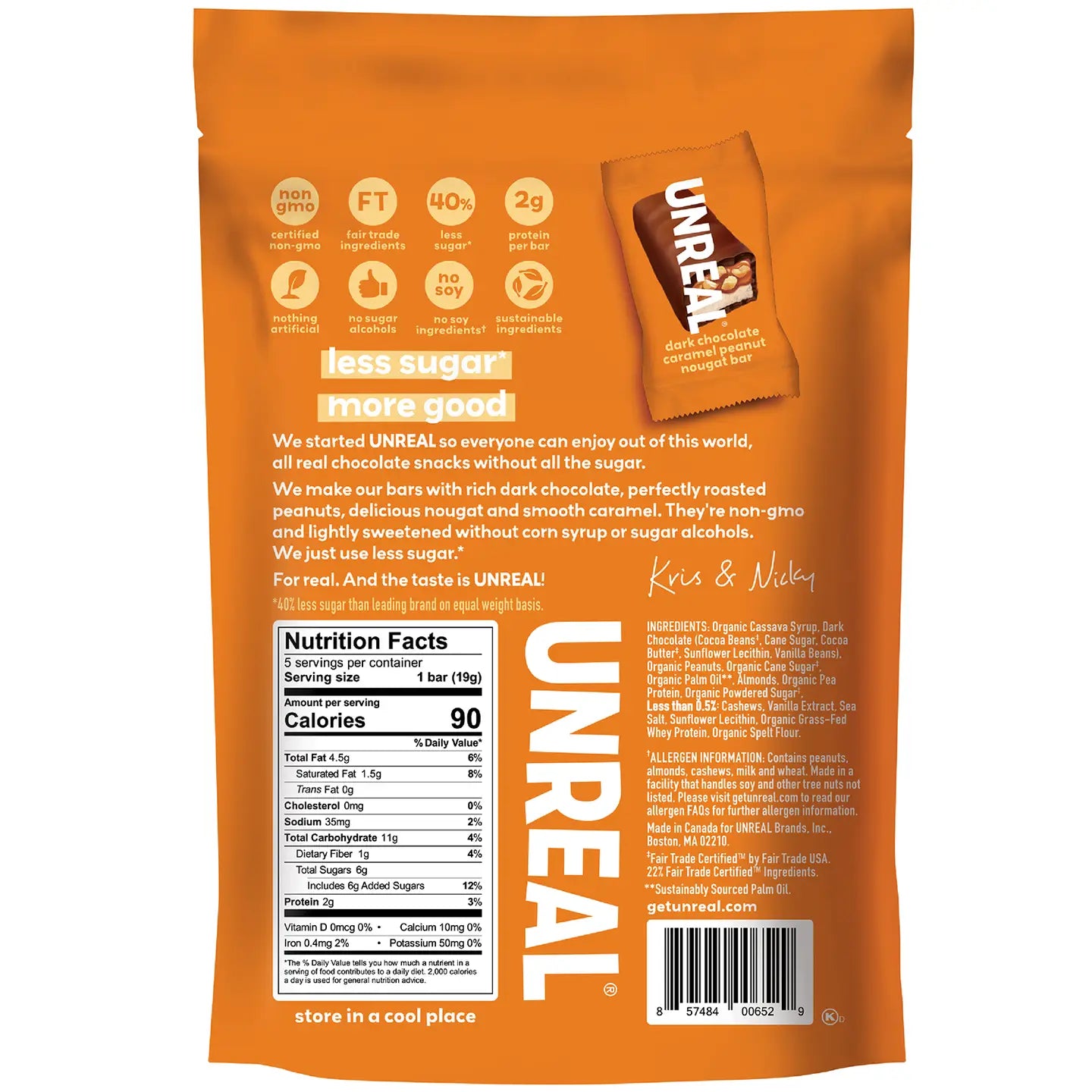 UNREAL - Dark Chocolate Caramel Peanut Nougat Bar Lg Bag